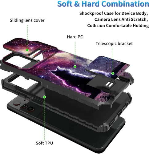 Miniatura 93 de Funda para Samsung Galaxy S22 Ultra 5G, Galaxy S22 Ultra con cubierta de cámara deslizante, funda resistente de doble capa con función atril Black