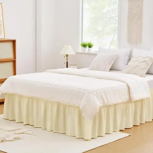 Miniatura 19 de Vocander Falda de Cama Rosa Tamaño Individual con Caída de 14 Pulgadas, Falda de Cama Elástica con Volantes Antipolvo, Fácil de Colocar, Faldas