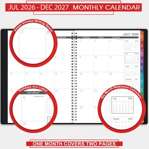 Miniatura 3 de Agenda mensual 2026/Calendario - Ene 2026 - Dic 2026, Agenda mensual 2026, 12 meses, piel sintética, 8.86" x 11.4", 15 páginas de notas