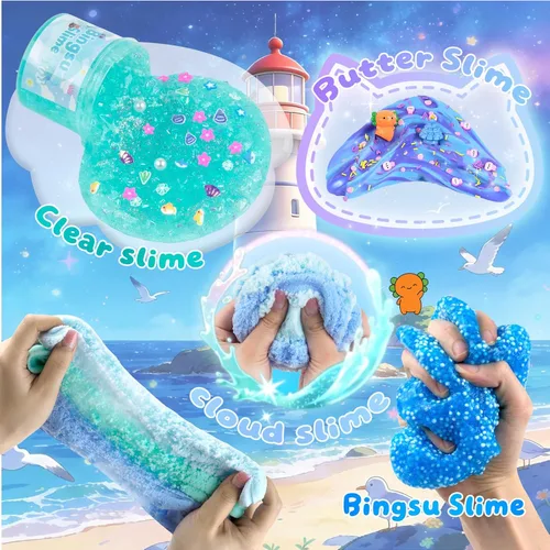 Miniatura 5 de Paquete de 12 slimes, kit de limo azul, limos de mantequilla transparentes, slime de nube, kit de bricolaje esponjoso para niñas y niños, regalos