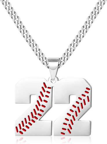 Miniatura 29 de Btysun Collares de béisbol de béisbol número 0-99 dijes de acero inoxidable para hombres, regalos de béisbol, papá, marido, regalo de Navidad