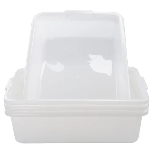 Miniatura 7 de Paquete de 4 cajas de autobús comerciales, contenedor de almacenamiento de plástico blanco con asas/lavabo, lavabo de restaurante resistente, tina