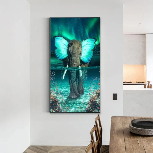 Miniatura 4 de JATOK Kits de pintura de diamantes 5D para adultos (27.56 x 15.7 pulgadas) DIY elefante grande taladro redondo completo punto de cruz, cuadros