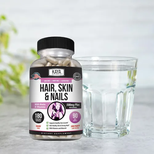 Miniatura 7 de Kaya Naturals Cápsulas de uñas para el cabello y la piel BIOTINA Vitamina D Vitamina B-12 A Soporte de ácido fólico, suplemento vitamínico de apoyo