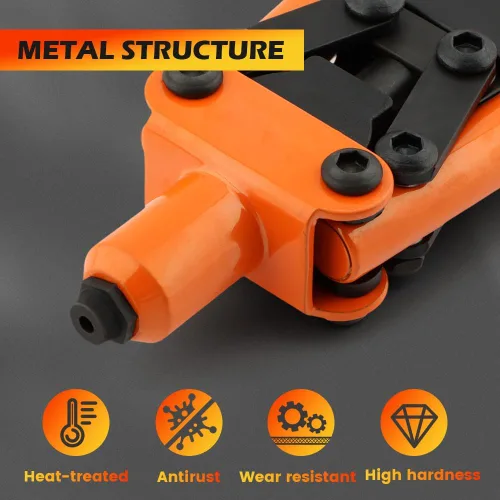 Miniatura 5 de Kit de pistola de remache, remachadora profesional de metal resistente, herramienta de remache manual con una sola mano con 50 remaches