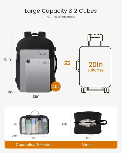 Miniatura 5 de LOVEVOOK Mochila de viaje para computadora portátil para mujer, aprobada por aerolíneas, bolsa de artículos personales, 3 unidades, Negro, Mochilas