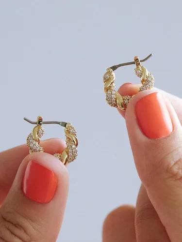 Miniatura 37 de Aretes de aro gruesos de oro para mujer, chapados en oro de 14 quilates, aretes de aro triple, hipoalergénicos, a la moda, aretes de aro gruesos