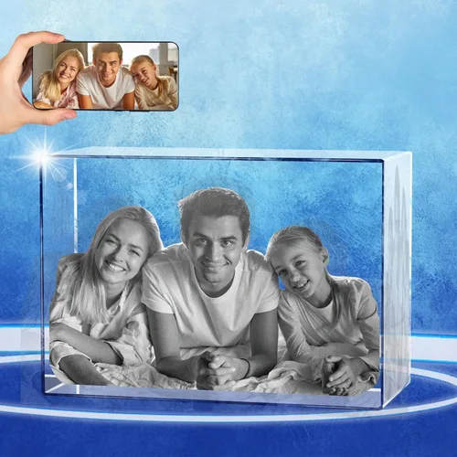 Miniatura 10 de Foto de cristal 3D personalizada, marco de fotos de vidrio grabado con láser, gran aniversario, cumpleaños, Navidad, Día del Padre, regalos