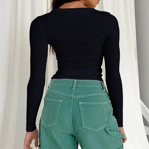 Miniatura 2 de ZSPHCZRWY Camisas básicas para mujer, estilo casual, cuello redondo, ajustadas, camisetas cortas de algodón suave para salir
