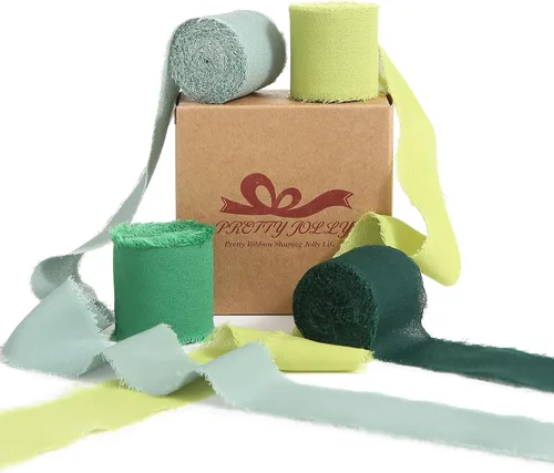 Miniatura 18 de Pretty Jolly Cinta de gasa beige para envolver regalos, 3 rollos de 2 pulgadas x 7 yardas, cinta de tela de seda hecha a mano con flecos para ramo