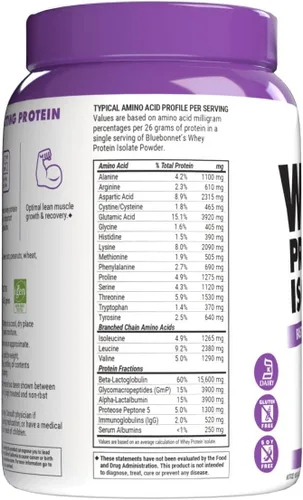 Miniatura 3 de Bluebonnet Nutrition Whey Protein - Polvo aislado de proteína de vacas alimentadas con pasto, sin azúcar añadido, sin gluten ni soja, lácteos