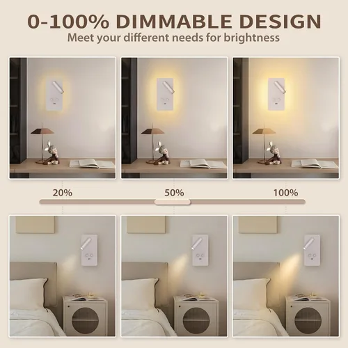 Miniatura 3 de M04 - Apliques regulables para montaje en pared, luz de lectura, lámpara de noche con puerto USB, enchufable, lámparas de pared con cable duro