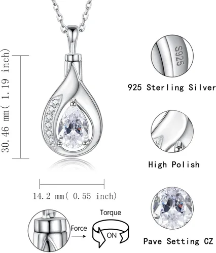 Miniatura 6 de Collar de urna de lágrima para cenizas, plata de ley 925, colgante de cremación azul conmemorativo, collar funerario, regalo de joyería