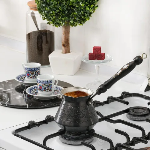 Miniatura 7 de BCS Cezve Briki Ibrik - Cafetera de cobre grande de 18 onzas con mango de madera (6 porciones), cafetera para estufa Cezve Briki Ibrik