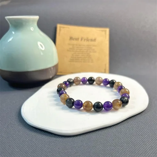Miniatura 5 de Pulsera de cuentas redondas de piedra natural multi estilo pulsera de la suerte de múltiples estilos 0.315 in