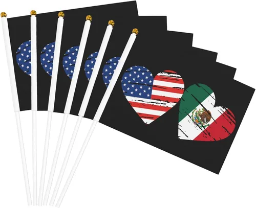 Miniatura 3 de Bandera de México de Estados Unidos, bandera de mano con corazón, tamaño único, tamaño pequeño, mini banderas en palo, decoraciones de fiesta