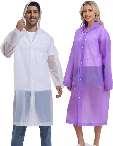 Miniatura 8 de 2 piezas de ponchos de lluvia reutilizables para adultos, abrigos de lluvia para adultos, chaquetas de lluvia, impermeables para hombres y mujeres