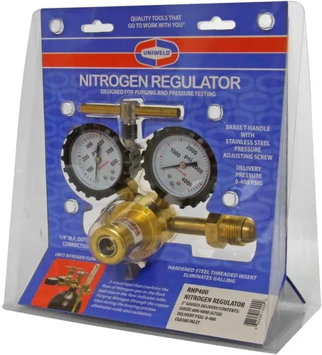 Miniatura 6 de Uniweld RHP400 Regulador de nitrógeno con 0-400 PSI de presión, CGA580 conexión de entrada y conexión de salida de llama macho de 1/4 de pulgada