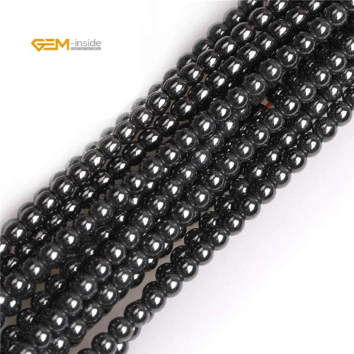 Miniatura 3 de GEM-Inside - Cuentas sueltas de hematita negra natural no magnética de 0.079 pulgadas, cuentas redondas de energía para fabricación de joyas, 15