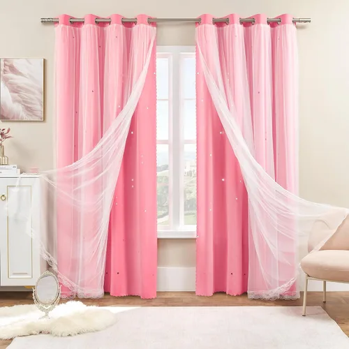 Miniatura 78 de XiDi Cortinas opacas con estrellas para habitaciones de niños, cortinas verdes para ventana de dormitorio de niños, azul y gris, 52 pulgadas de Azul