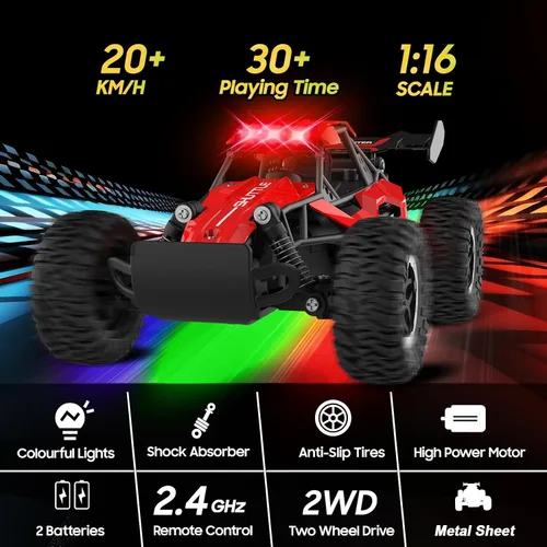 Miniatura 2 de Auto de control remoto para niños de 3, 4, 5, 6, 7+, coches RC de 20 KM/H de alta velocidad con luces LED, 2.4 GHz 2WD Monster Truck juguetes, auto