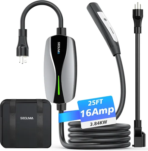 Cargador portátil de nivel 1/2 EV para Tesla, cargador de coche NACS de 16 amperios con 110 V-240 V, cable de extensión de 25 pies, enchufe NEMA