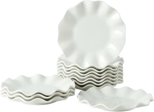 Miniatura 8 de Platos de postre de porcelana de 7 pulgadas, 12 piezas, platos pequeños de cena, juegos de vajilla redondos, resistentes a los arañazos, aptos