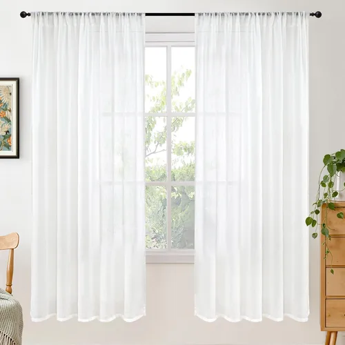 Miniatura 142 de BGment Cortinas de lino café de 30 pulgadas de largo para ventana pequeña, cortinas de media ventana beige semitransparentes ligeras con bolsillo