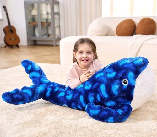 Miniatura 7 de IKASA Juguete de peluche grande de ballena azul, gigante, de 43 pulgadas, lindos juguetes suaves jumbo, enorme tamaño grande, esponjoso, oso