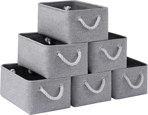Miniatura 80 de Cestas de almacenamiento para estantes de 11.8 x 7.9 x 5.2 pulgadas, contenedores de almacenamiento plegables de tela con asas, organizador