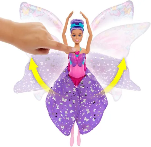 Miniatura 3 de Barbie Muñeca Dance and Flutter con transformación 2 en 1 de bailarina a mariposa con alas de apertura, cabello morado, tocado y tutú extraíble