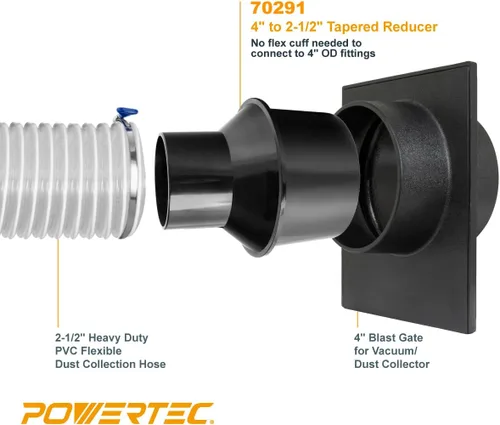 Miniatura 2 de POWERTEC 70291-P2 - Puerto de polvo de 4 pulgadas a reductor de manguera de 2-1/2 pulgadas, accesorios de recolección de polvo para puerto de polvo
