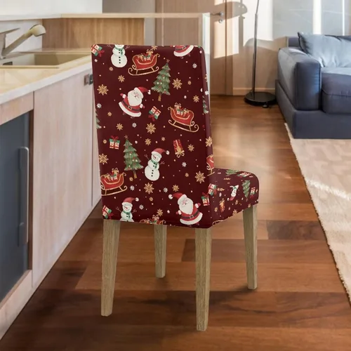 Miniatura 6 de HUGS IDEA Snowman Seat Covers for Dining Room Chairs Set of 2 Santa Claus Stretch Chair Slipcovers Protector Removable and Washable Kitchen Dining