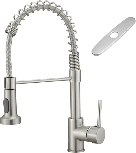 Miniatura 12 de AIMADI - Grifo de cocina dorado con rociador extraíble, grifo de cocina comercial de una sola manija con placa de cubierta, acabado en oro cepillado