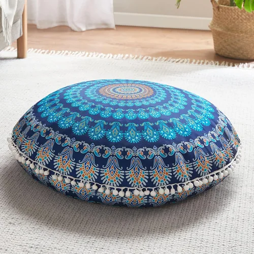 Miniatura 17 de Codi - Juego de 2 cojines de suelo para meditación, grandes y redondos para adultos, diseño bohemio de mandala para exteriores, chimenea, yoga, sala
