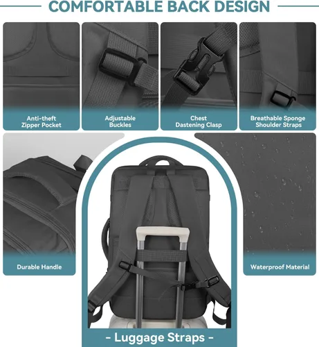 Miniatura 4 de AREYTECO - Mochila de viaje de 50L, mochila extra grande expandible para laptop, mochila de transporte aprobada para vuelo, maleta de negocios