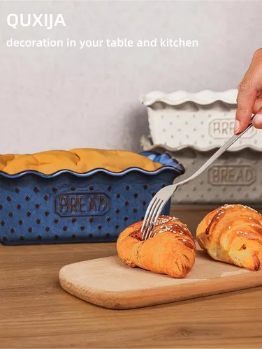 Miniatura 6 de Molde de cerámica para hornear pan, sartenes de pan de 9 x 5 pulgadas (azul vintage)