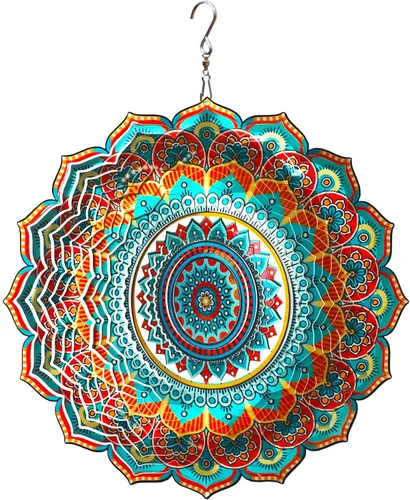 Molinillo de viento de mandala de bendición, 12 pulgadas, 3D, de acero inoxidable, regalo valioso, cortado con láser, arte cinético de jardín, A5