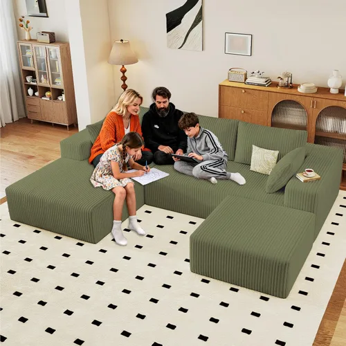 Miniatura 35 de Sofá modular Cloud de 95 pulgadas con otomana, moderno sofá nube en forma de U con asiento profundo, cómodo sofá de pana de 3 plazas, sofá de espuma