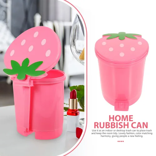 Miniatura 8 de Papelera de escritorio, contenedor de plástico rosa con tapa, tamaño mini para oficina en casa, decoración creativa