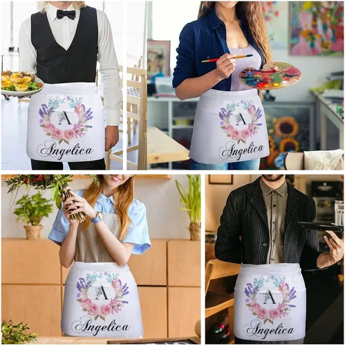 Miniatura 253 de AXKEUDO Delantal personalizado con bolsillos, delantales de cintura para camarera para cocinar en casa, restaurante, servir trabajo
