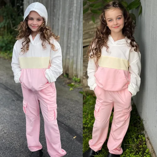 Miniatura 5 de Hopeac Conjunto de 2 unidades de ropa de bloque de color, casual, sudadera con capucha, pantalones deportivos, con bolsillos