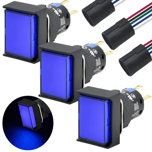 Miniatura 14 de 3 unids 0.630 in interruptor de botón momentáneo rectángulo 12V DC LED luz verde certificación UL 5/8 "agujero de montaje 1NO 1NC SPDT 5pin