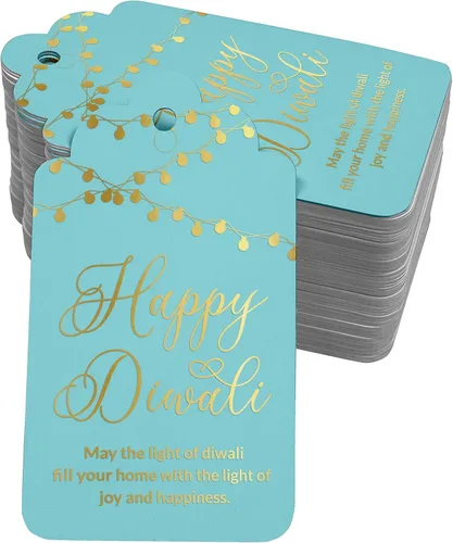 Paquete de 50 etiquetas de papel de aluminio de oro real Happy Diwali