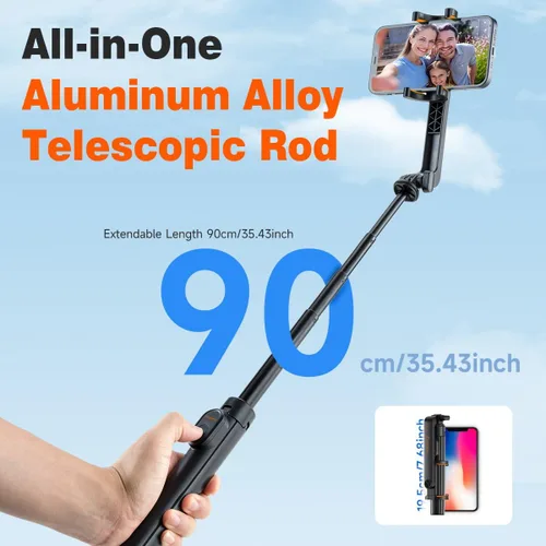 Miniatura 6 de Trípode para selfie stick con control remoto, ligero, 5.29 oz, plegable, soporte extensible a 35 pulgadas, soporte portátil para teléfono