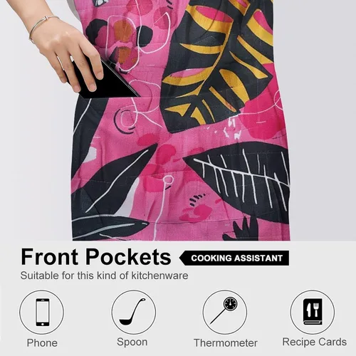 Miniatura 5 de MUSM Apron for Adults - 27.6 X 31.5 Inch, Heavy-Duty Polyester Aprons with Two Large Pockets, Waterproof Peach Line Style Kitchen Apron for Cooking