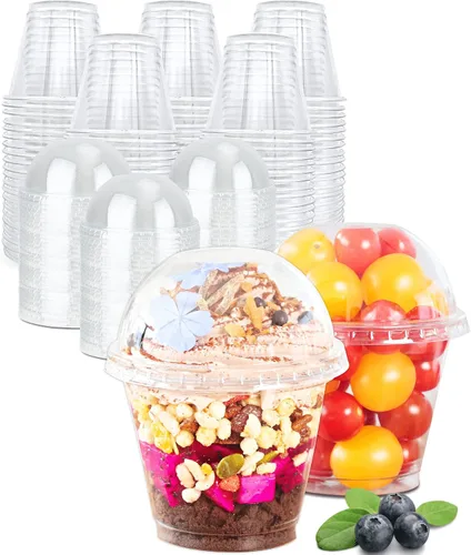 Miniatura 8 de Aatriet Vasos de plástico transparente de 9 onzas con tapas, 25 juegos de tazas de postre con tapa de cúpula (sin agujero), taza desechable