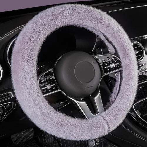 Miniatura 19 de LACDL Fundas mullidas de invierno para volante de automóvil, para mujer, cálida y bonita funda para volante de automóvil para sedán, SUV, súper Negro