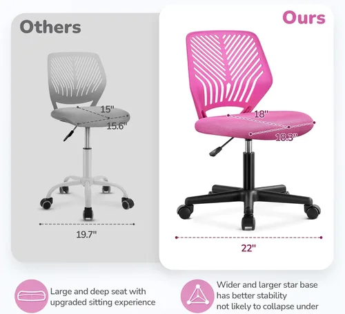 Miniatura 4 de Topeakmart Silla de oficina de malla sin brazos, silla de escritorio ergonómica con altura ajustable y soporte lumbar, silla giratoria ajustable