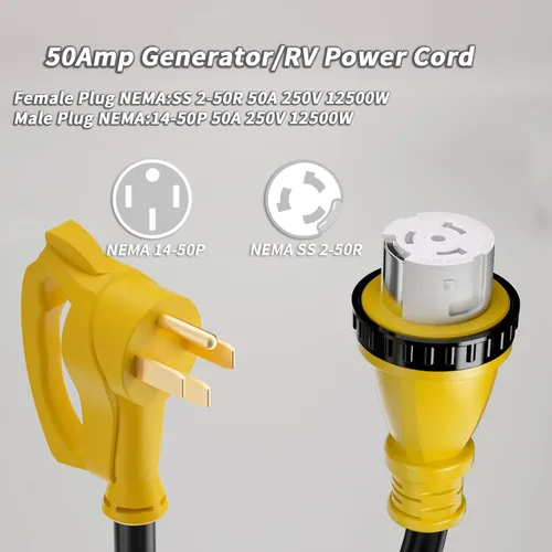 Miniatura 6 de PlugSaf Cable generador de 50 amperios, cable de extensión RV de 10 pies y 50 amperios con bloqueo giratorio, cable generador 50A de 4 puntas, NEMA